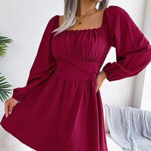 Tied Square Neck Balloon Sleeve Dress